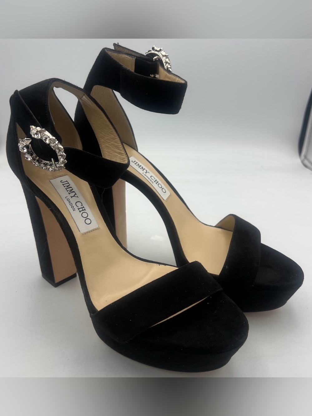 Jimmy Choo Mionne 120MM Suede Platform Sandal Heels Crystal Women’s SZ EU 40 NEW